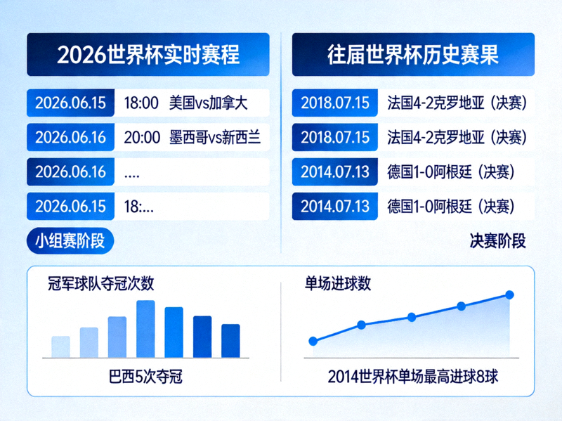 将2026世界杯实时赛程数据与往届世界杯历史赛果进行对比的可视化信息图